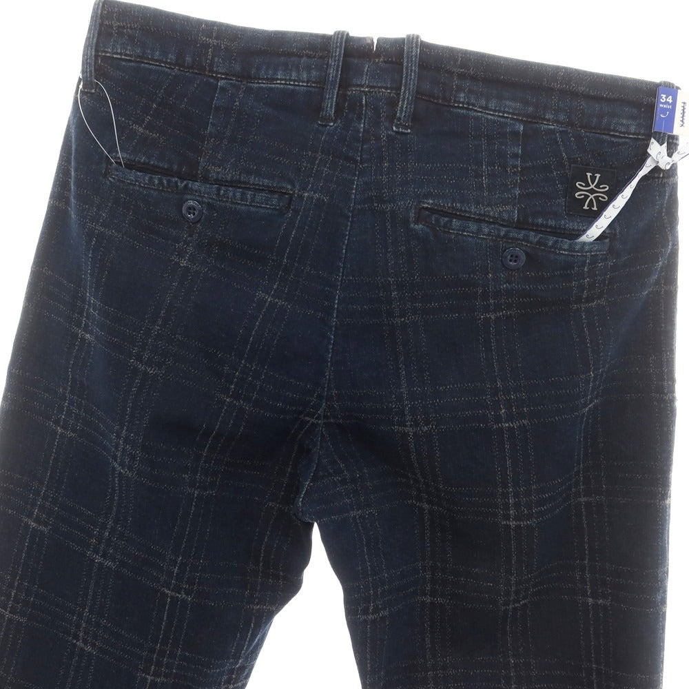 【新品】ヤコブコーエン JACOB COHEN BOBBY ストレッチコットン チェック カジュアルスラックスパンツ ネイビー【サイズ34】【 状態ランクN 】【 メンズ 】[BPD]