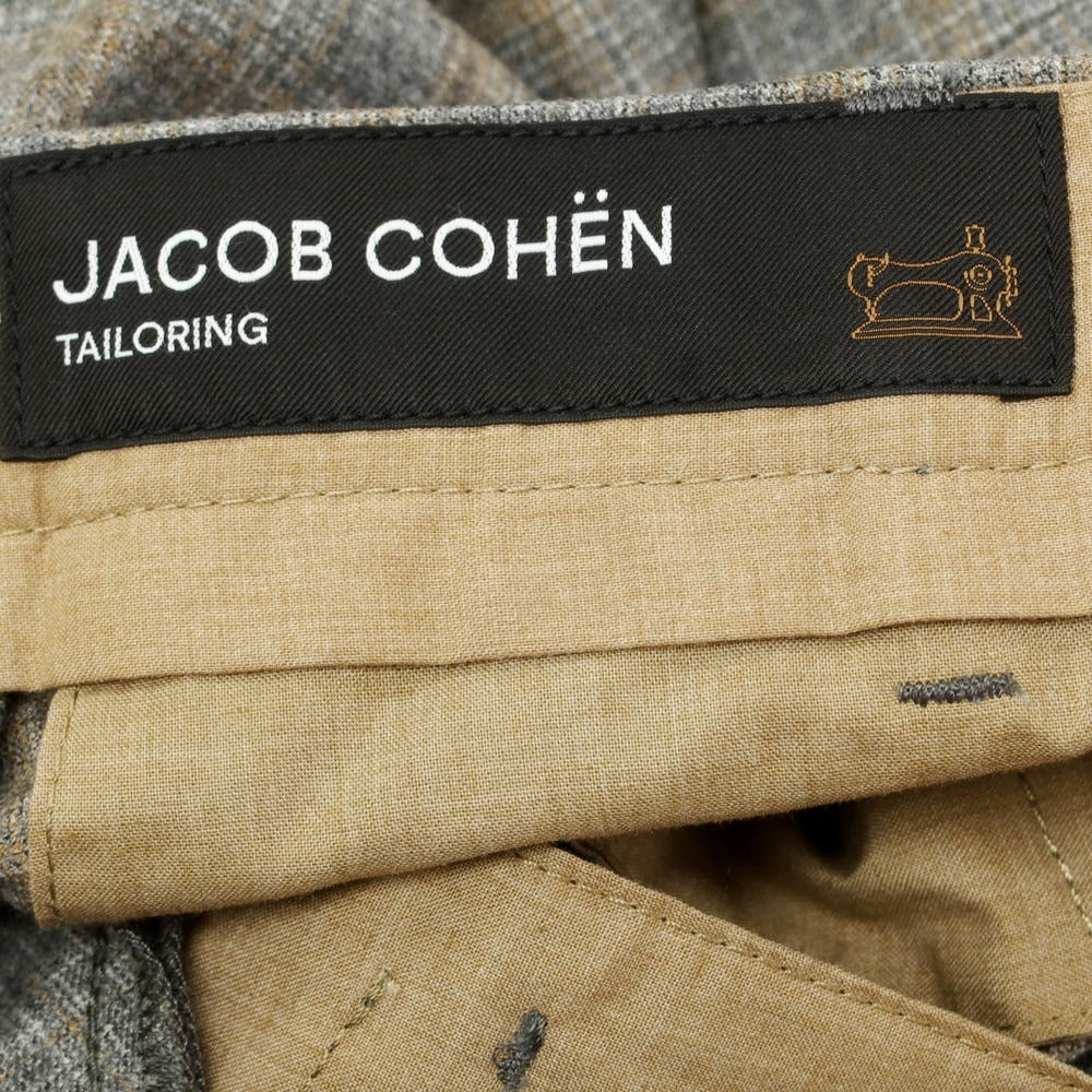 【新品】ヤコブコーエン JACOB COHEN HENRY ウール チェック ドレススラックスパンツ グレーxベージュ【サイズ34】【 状態ランクN 】【 メンズ 】[DPD]