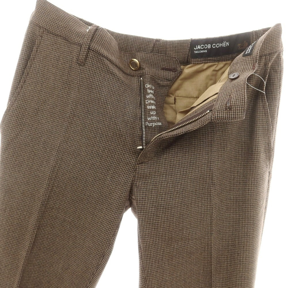 【新品】ヤコブコーエン JACOB COHEN GREG ストレッチウールカシミヤ ハウンドトゥース イージースラックスパンツ ブラウン【 34 】【 状態ランクN 】【 メンズ 】