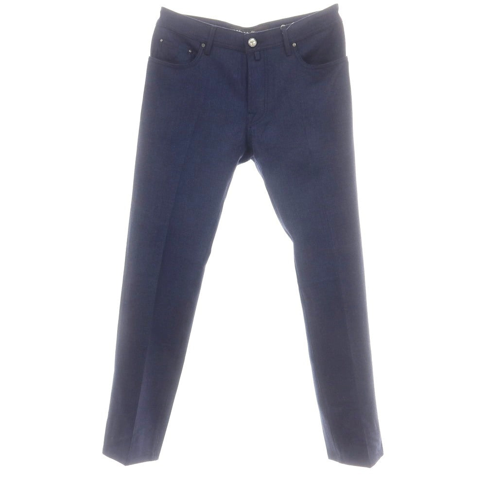【新品】ヤコブコーエン JACOB COHEN BARD ストレッチウールカシミヤ チェック 5ポケットパンツ ネイビー【 34 】【 状態ランクN 】【 メンズ 】