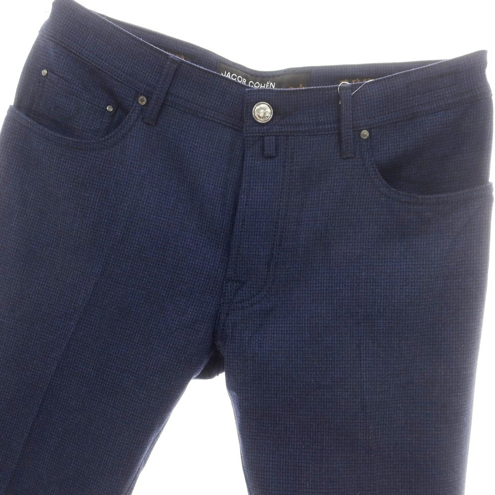 【新品】ヤコブコーエン JACOB COHEN BARD ストレッチウールカシミヤ チェック 5ポケットパンツ ネイビー【サイズ34】【 状態ランクN 】【 メンズ 】[DPD]