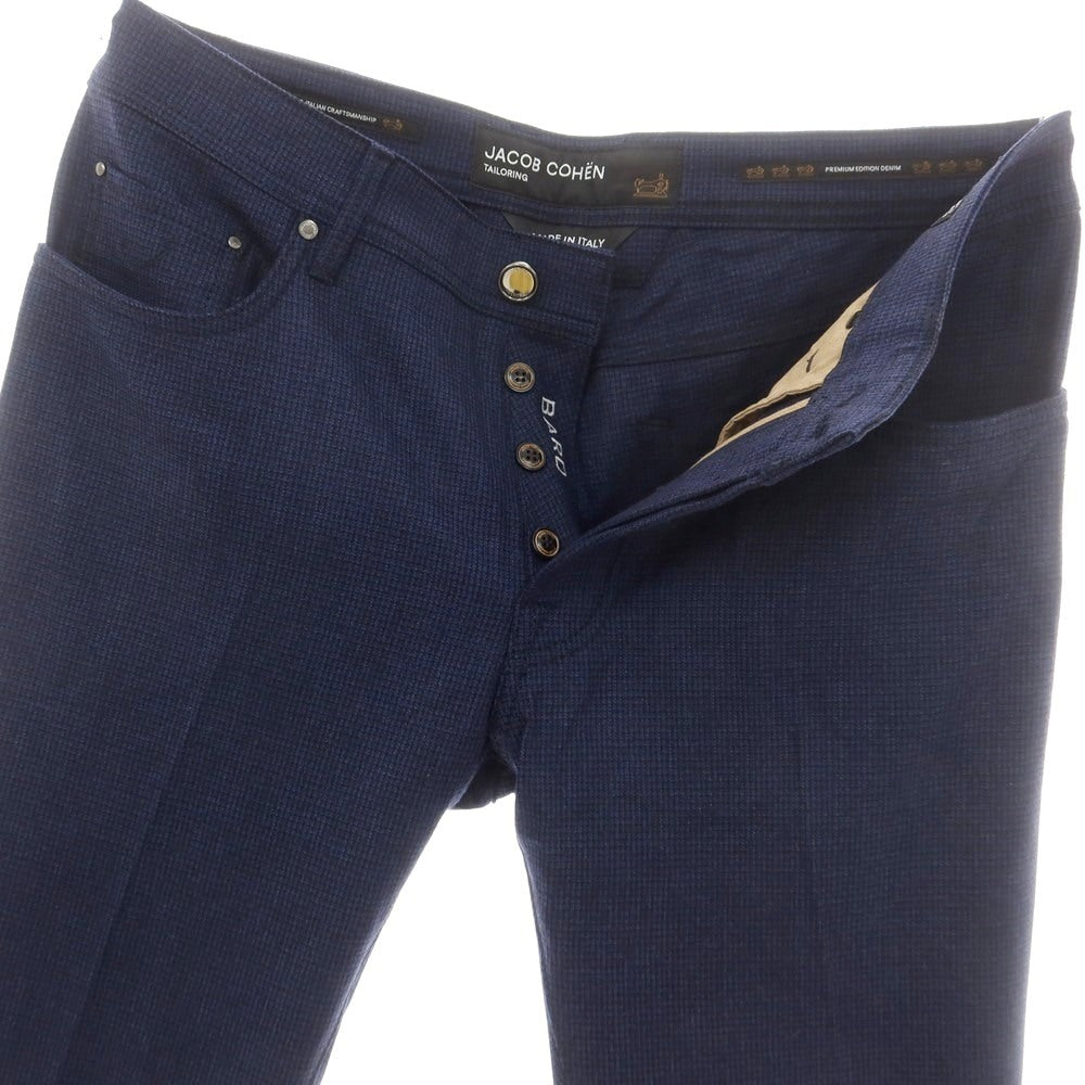 【新品】ヤコブコーエン JACOB COHEN BARD ストレッチウールカシミヤ チェック 5ポケットパンツ ネイビー【サイズ34】【 状態ランクN 】【 メンズ 】[DPD]