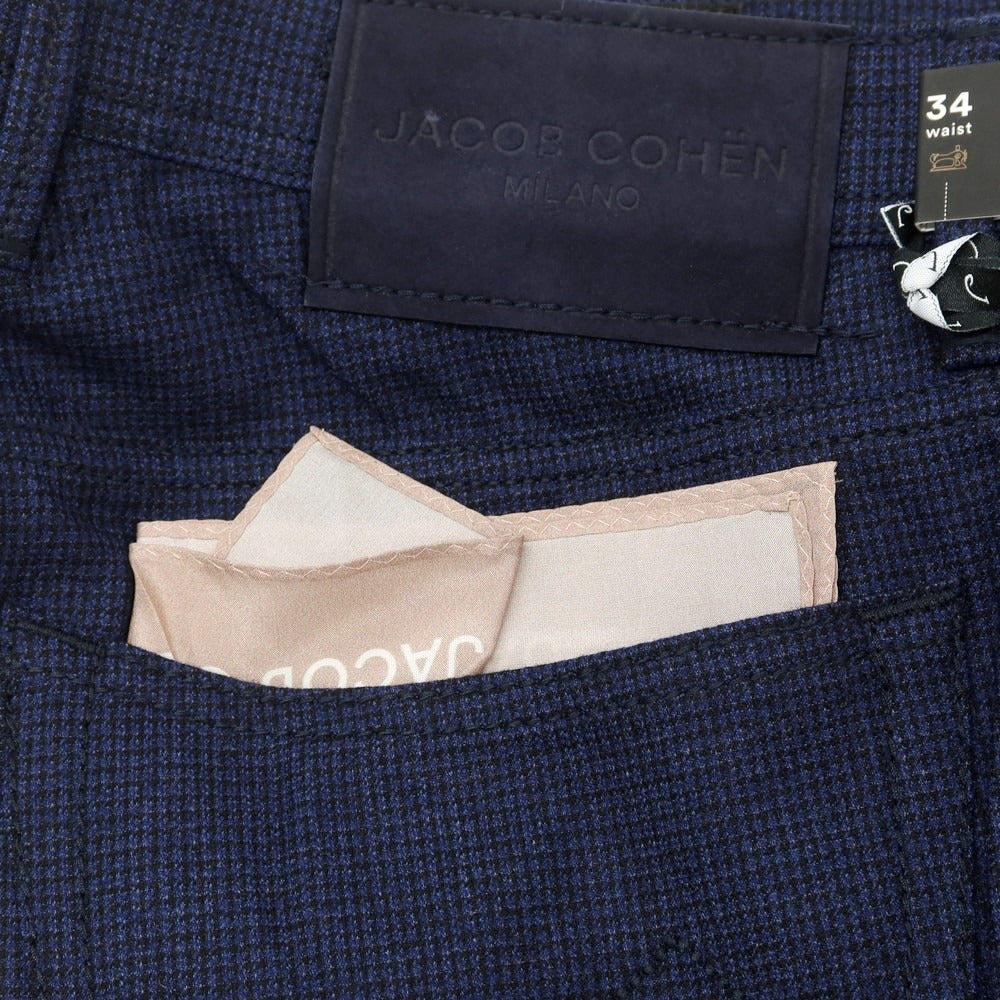 【新品】ヤコブコーエン JACOB COHEN BARD ストレッチウールカシミヤ チェック 5ポケットパンツ ネイビー【サイズ34】【 状態ランクN 】【 メンズ 】[DPD]