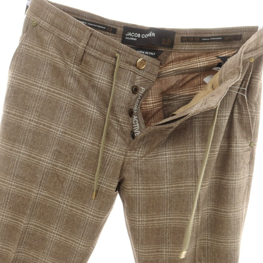 【新品】ヤコブコーエン JACOB COHEN PHARREL ACTIVE ストレッチウールカシミヤ チェック イージースラックスパンツ ブラウン【 34 】【 状態ランクN 】【 メンズ 】