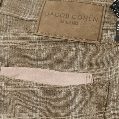 【新品】ヤコブコーエン JACOB COHEN PHARREL ACTIVE ストレッチウールカシミヤ チェック イージースラックスパンツ ブラウン【 34 】【 状態ランクN 】【 メンズ 】