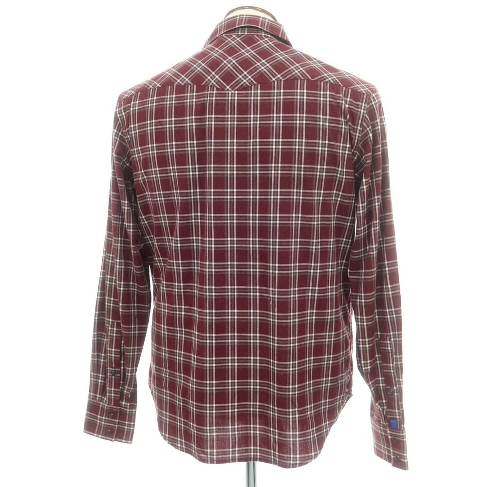 【新品】ヤコブコーエン JACOB COHEN コットン チェック ウエスタンシャツ バーガンディxホワイト【 L 】【 状態ランクN 】【 メンズ 】