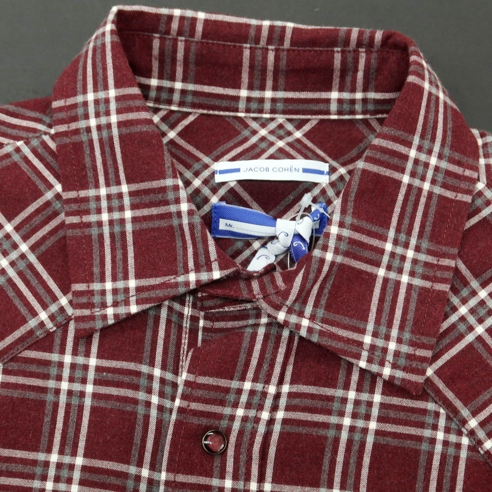【新品】ヤコブコーエン JACOB COHEN コットン チェック ウエスタンシャツ バーガンディxホワイト【 L 】【 状態ランクN 】【 メンズ 】