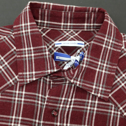 【新品】ヤコブコーエン JACOB COHEN コットン チェック ウエスタンシャツ バーガンディxホワイト【 L 】【 状態ランクN 】【 メンズ 】