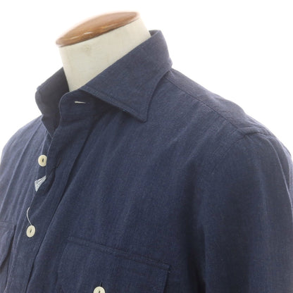 【新品】ドッピアアー DOPPIAA ヘリンボーンコットン ワークシャツ ネイビー【 39 】【 状態ランクN 】【 メンズ 】