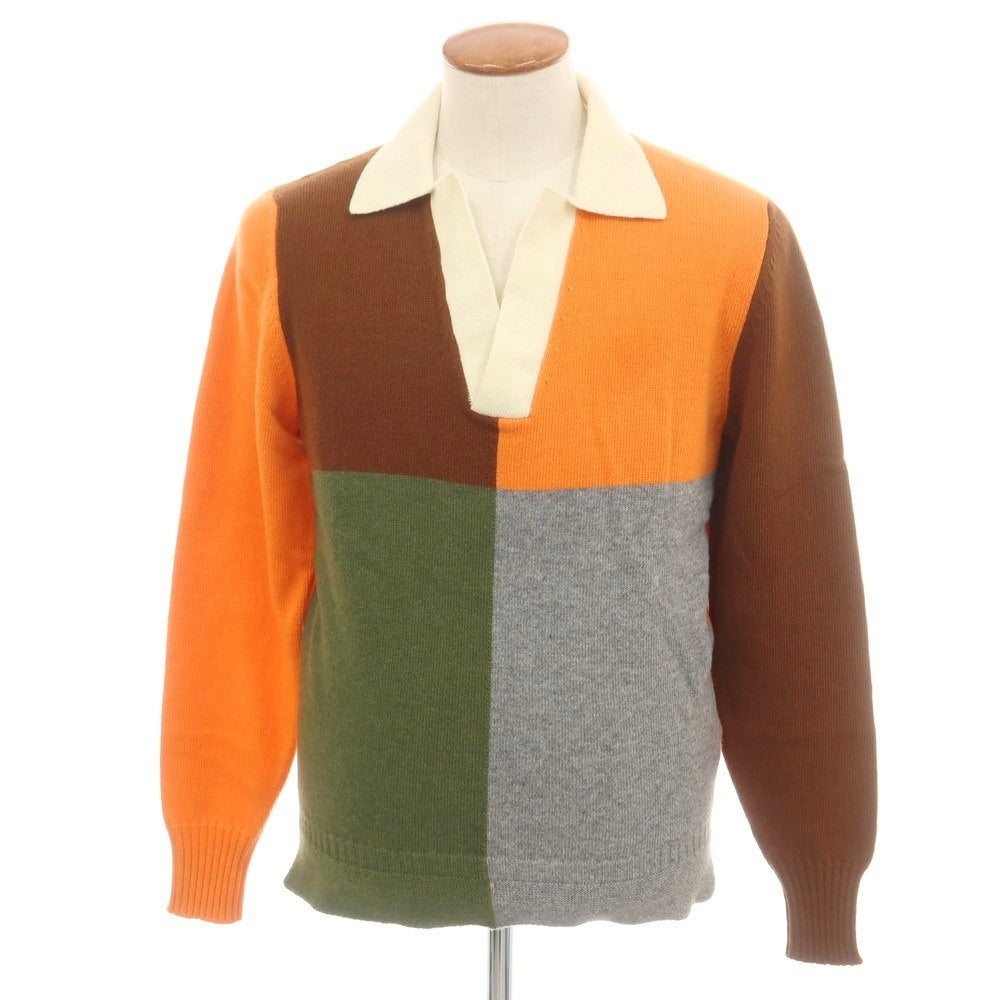 【新品】ドッピアアー DOPPIAA AAGRO ウール スキッパー プルオーバーニット オレンジxブラウン【 48 】【 状態ランクN 】【 メンズ 】