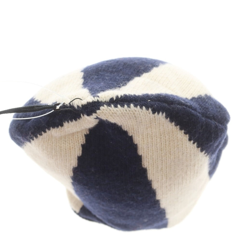 【新品】ドッピアアー DOPPIAA ウール ニットキャップ 帽子 ネイビーxオフホワイト【 表記なし 】【 状態ランクN 】【 メンズ 】