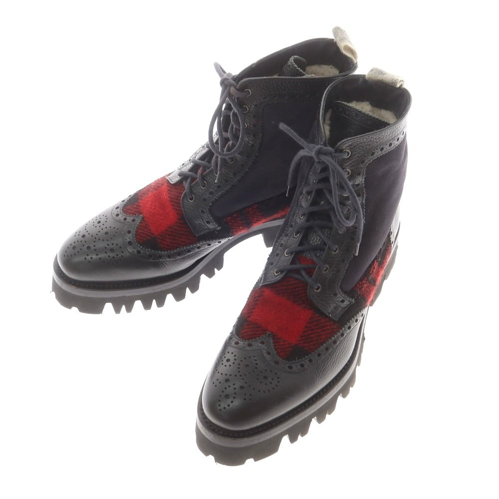 【中古】ガブリエレ パジーニ Gabriele Pasini ムートン レースアップ ブーツ ブラックxレッド【 41 】【 状態ランクB 】【 メンズ 】