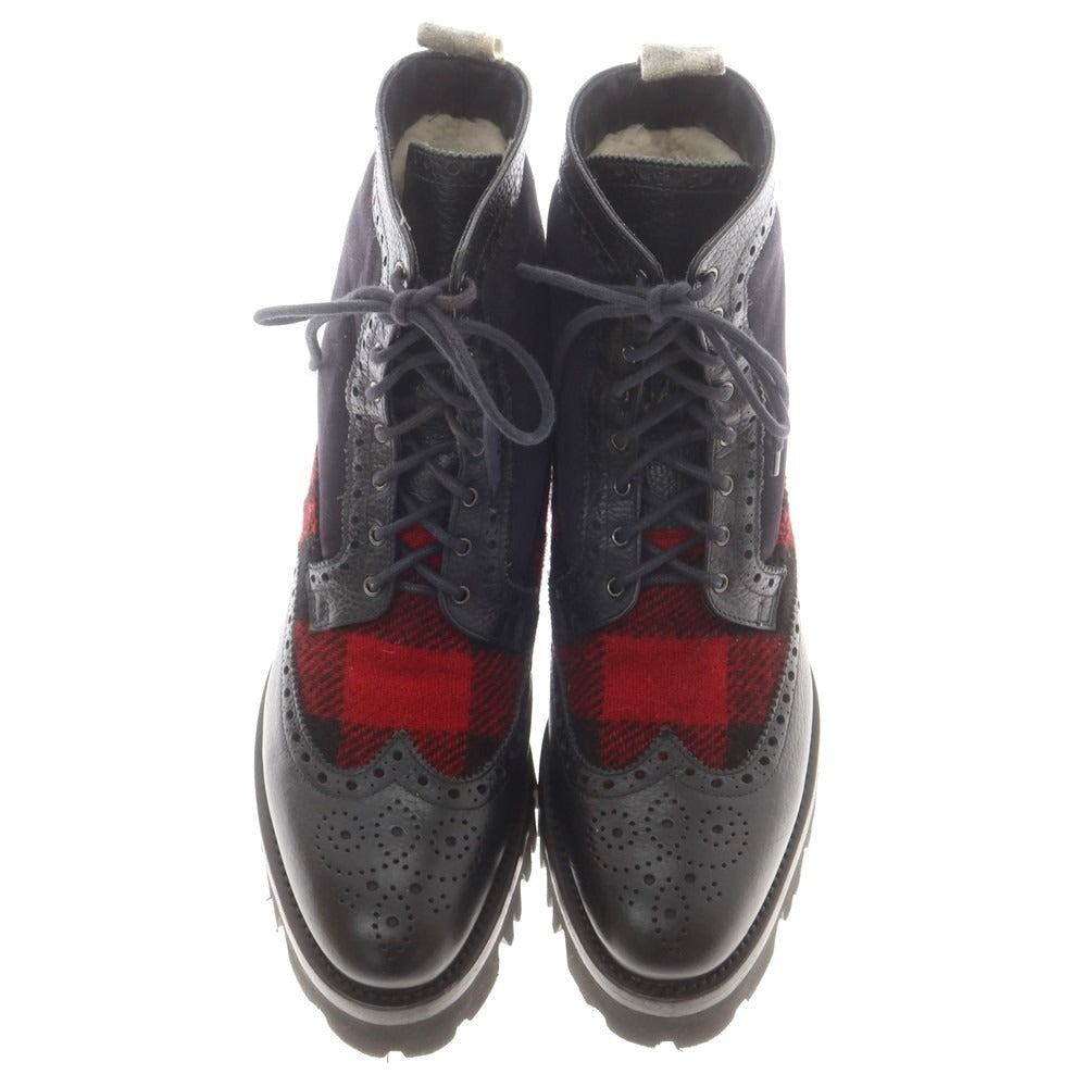 【中古】ガブリエレ パジーニ Gabriele Pasini ムートン レースアップ ブーツ ブラックxレッド【 41 】【 状態ランクB 】【 メンズ 】