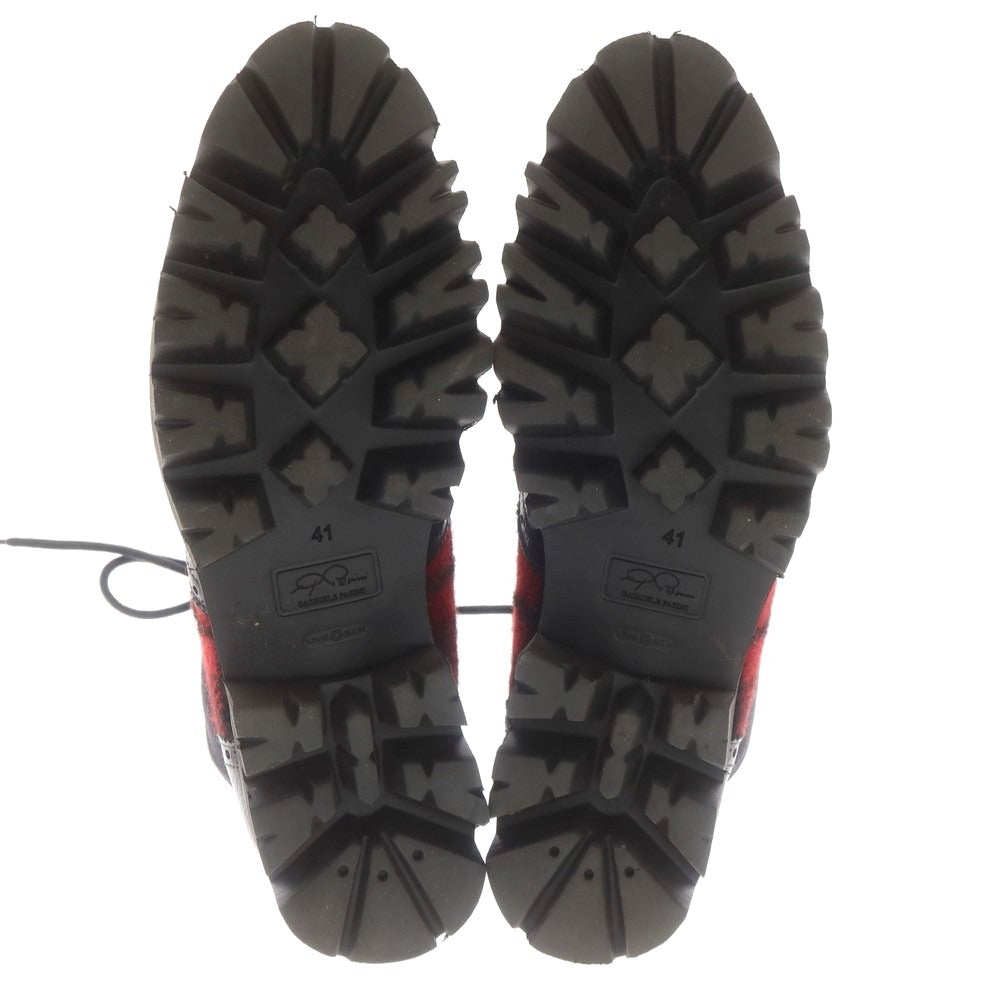 【中古】ガブリエレ パジーニ Gabriele Pasini ムートン レースアップ ブーツ ブラックxレッド【 41 】【 状態ランクB 】【 メンズ 】