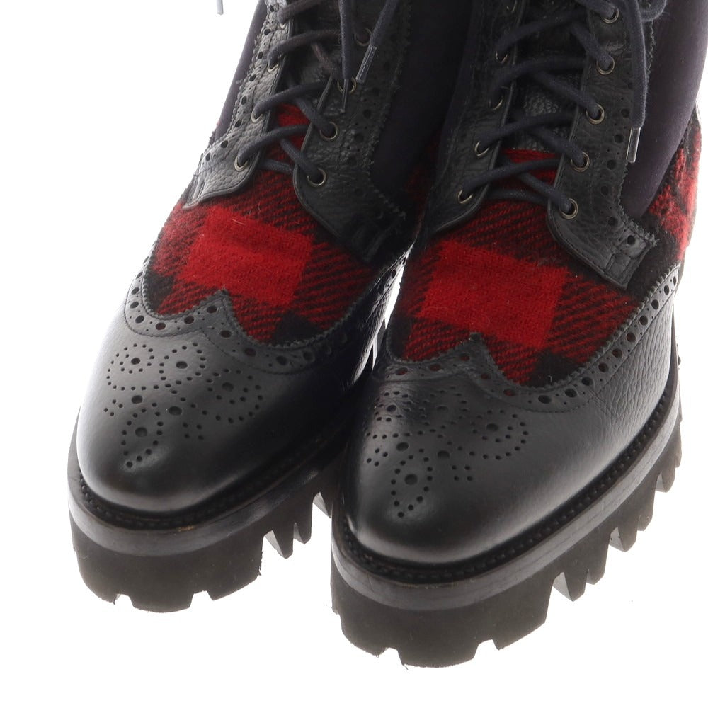 【中古】ガブリエレ パジーニ Gabriele Pasini ムートン レースアップ ブーツ ブラックxレッド【 41 】【 状態ランクB 】【 メンズ 】