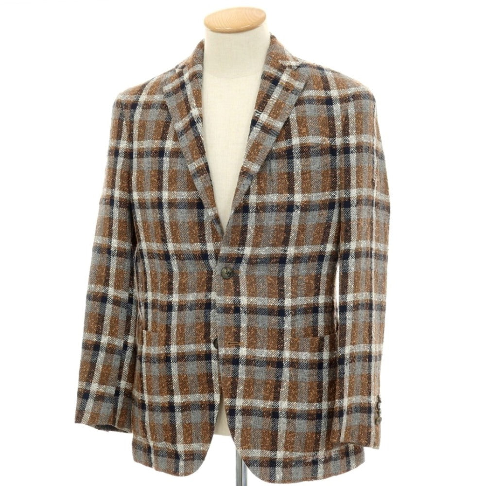【中古】ボリオリ BOGLIOLI 50 K.JACKET リネンナイロンコットン チェック 3B カジュアルジャケット ブラウンxネイビー【サイズ44】【 状態ランクB 】【 メンズ 】