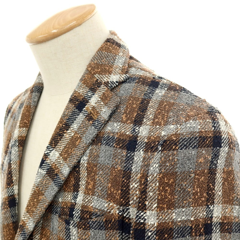 【中古】ボリオリ BOGLIOLI 50 K.JACKET リネンナイロンコットン チェック 3B カジュアルジャケット ブラウンxネイビー【サイズ44】【 状態ランクB 】【 メンズ 】