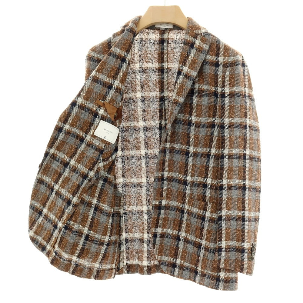 【中古】ボリオリ BOGLIOLI 50 K.JACKET リネンナイロンコットン チェック 3B カジュアルジャケット ブラウンxネイビー【サイズ44】【 状態ランクB 】【 メンズ 】[DPD]
