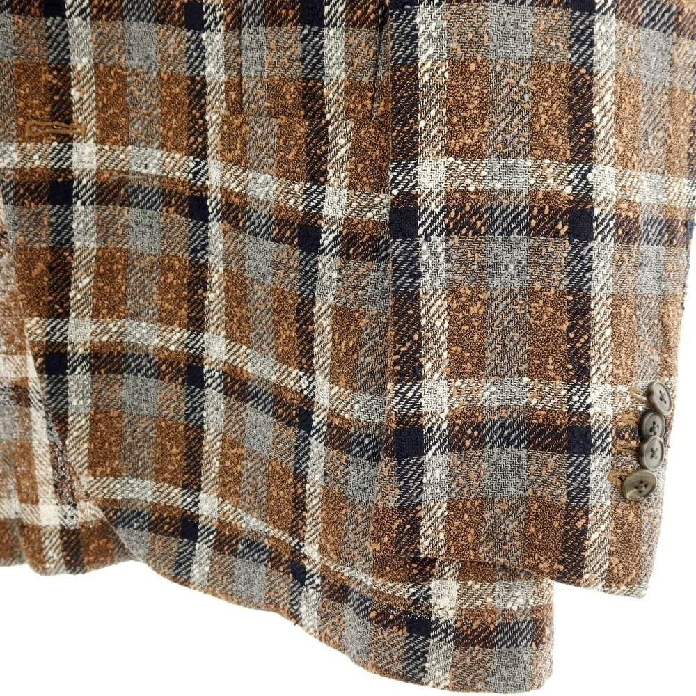 【中古】ボリオリ BOGLIOLI 50 K.JACKET リネンナイロンコットン チェック 3B カジュアルジャケット ブラウンxネイビー【サイズ44】【 状態ランクB 】【 メンズ 】