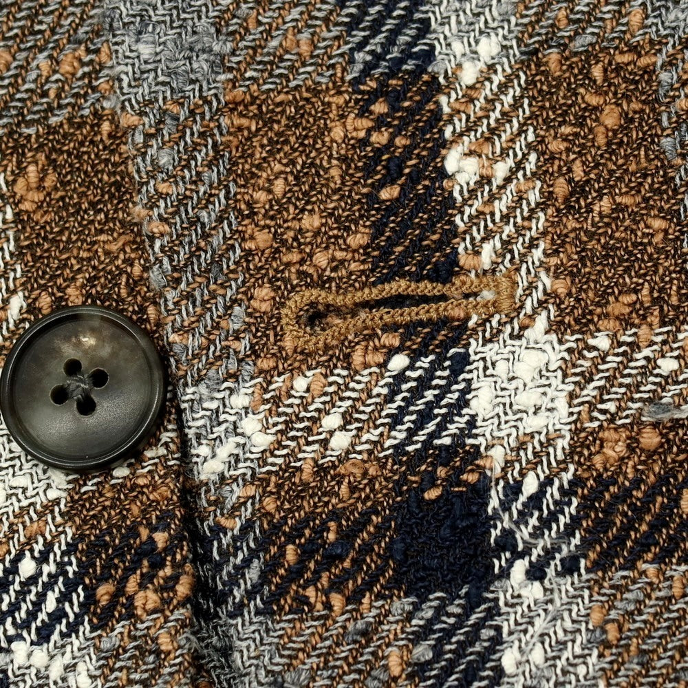 【中古】ボリオリ BOGLIOLI 50 K.JACKET リネンナイロンコットン チェック 3B カジュアルジャケット ブラウンxネイビー【サイズ44】【 状態ランクB 】【 メンズ 】