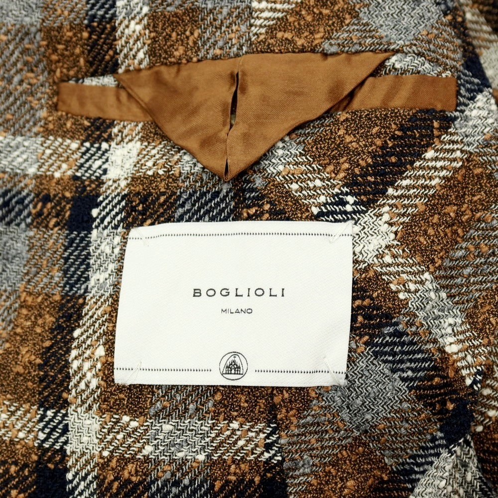【中古】ボリオリ BOGLIOLI 50 K.JACKET リネンナイロンコットン チェック 3B カジュアルジャケット ブラウンxネイビー【サイズ44】【 状態ランクB 】【 メンズ 】