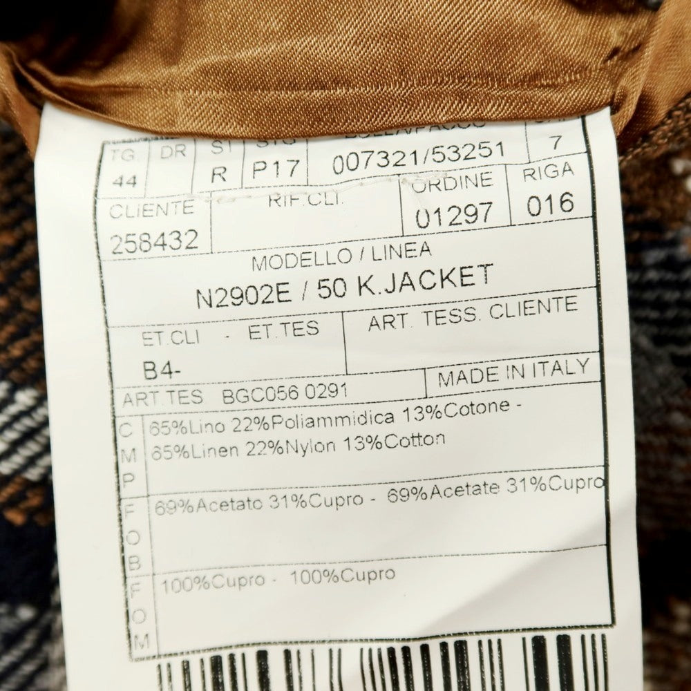 【中古】ボリオリ BOGLIOLI 50 K.JACKET リネンナイロンコットン チェック 3B カジュアルジャケット ブラウンxネイビー【サイズ44】【 状態ランクB 】【 メンズ 】