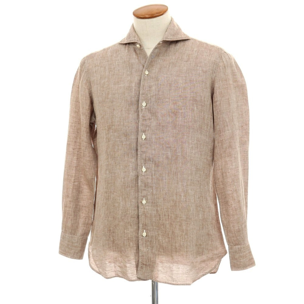 【中古】ルイジ ボレッリ Luigi Borrelli リネン ホリゾンタルカラー カジュアルシャツ ブラウン【サイズM】【 状態ランクB 】【 メンズ 】
