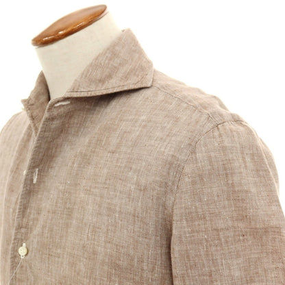 【中古】ルイジ ボレッリ Luigi Borrelli リネン ホリゾンタルカラー カジュアルシャツ ブラウン【サイズM】【 状態ランクB 】【 メンズ 】