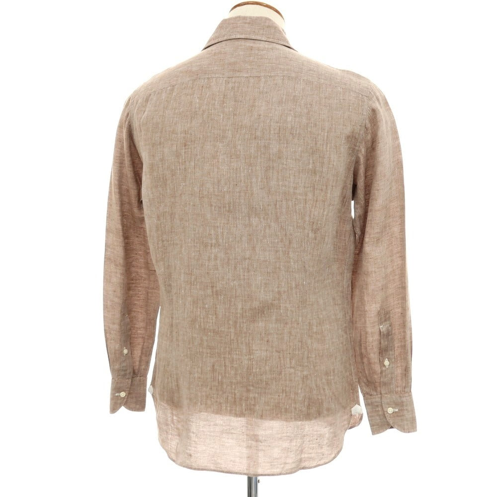 【中古】ルイジ ボレッリ Luigi Borrelli リネン ホリゾンタルカラー カジュアルシャツ ブラウン【サイズM】【 状態ランクB 】【 メンズ 】