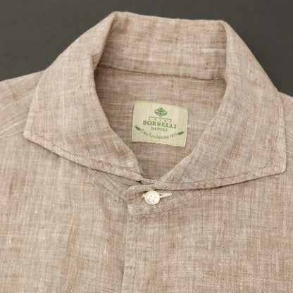 【中古】ルイジ ボレッリ Luigi Borrelli リネン ホリゾンタルカラー カジュアルシャツ ブラウン【サイズM】【 状態ランクB 】【 メンズ 】