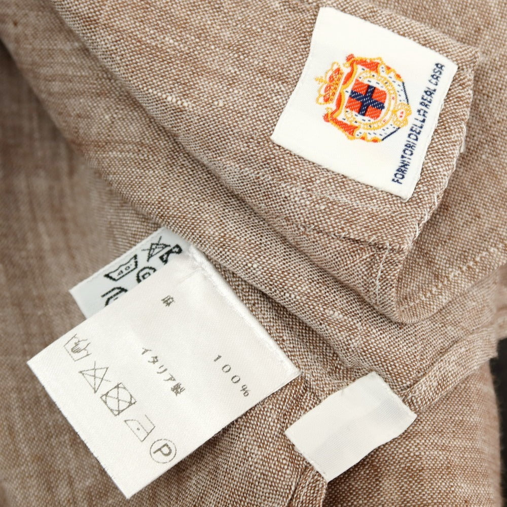 【中古】ルイジ ボレッリ Luigi Borrelli リネン ホリゾンタルカラー カジュアルシャツ ブラウン【サイズM】【 状態ランクB 】【 メンズ 】