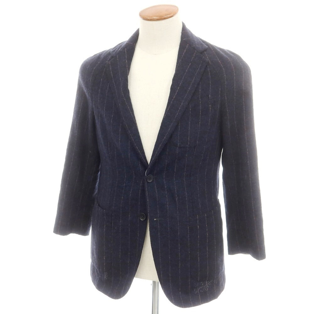 【中古】エルネスト ernesto GFB アルパカコットン ストライプ テーラードジャケット ネイビーxブラウン【 46 】【 状態ランクB 】【 メンズ 】
