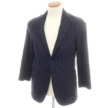 【中古】エルネスト ernesto GFB アルパカコットン ストライプ テーラードジャケット ネイビーxブラウン【 46 】【 状態ランクB 】【 メンズ 】