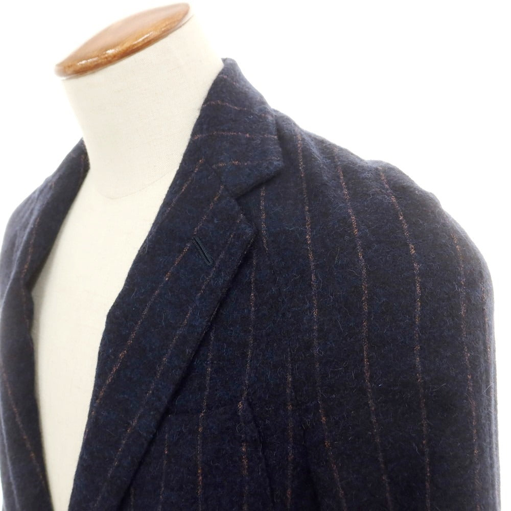 【中古】エルネスト ernesto GFB アルパカコットン ストライプ テーラードジャケット ネイビーxブラウン【 46 】【 状態ランクB 】【 メンズ 】