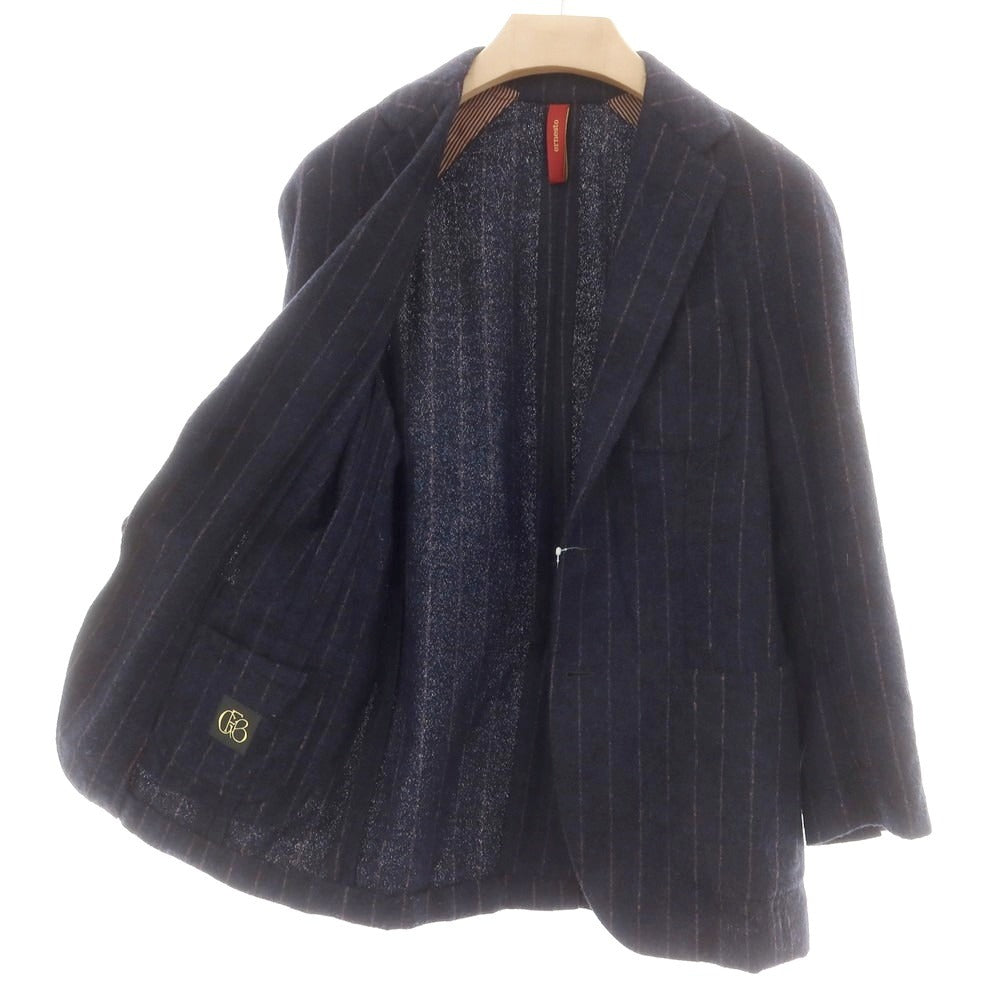 【中古】エルネスト ernesto GFB アルパカコットン ストライプ テーラードジャケット ネイビーxブラウン【 46 】【 状態ランクB 】【 メンズ 】