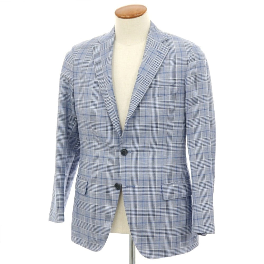 【中古】ベルベスト Belvest ウールリネン チェック 3B テーラードジャケット ブルーxホワイト【サイズ46】【 状態ランクC 】【 メンズ 】