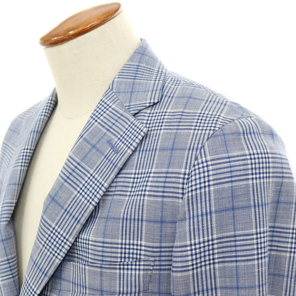 【中古】ベルベスト Belvest ウールリネン チェック 3B テーラードジャケット ブルーxホワイト【サイズ46】【 状態ランクC 】【 メンズ 】