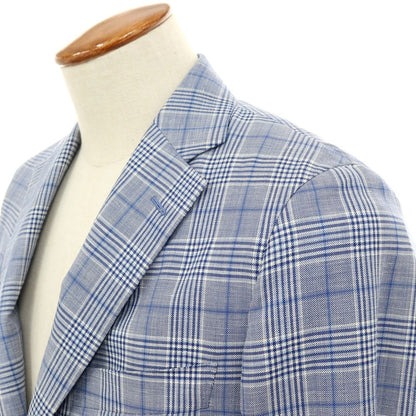 【中古】ベルベスト Belvest ウールリネン チェック 3B テーラードジャケット ブルーxホワイト【サイズ46】【 状態ランクC 】【 メンズ 】