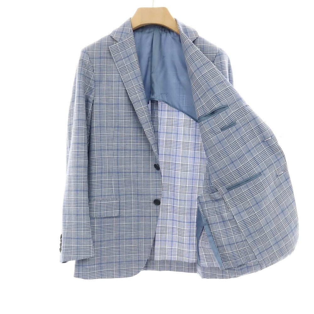 【中古】ベルベスト Belvest ウールリネン チェック 3B テーラードジャケット ブルーxホワイト【サイズ46】【 状態ランクC 】【 メンズ 】