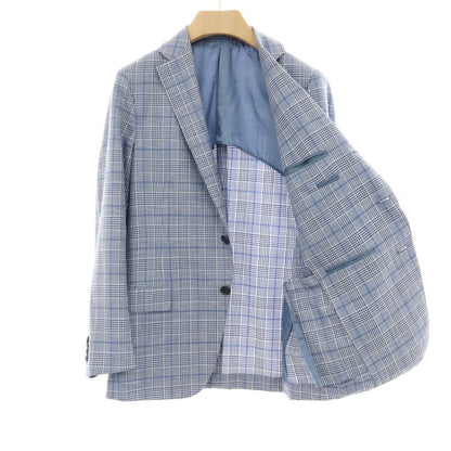 【中古】ベルベスト Belvest ウールリネン チェック 3B テーラードジャケット ブルーxホワイト【サイズ46】【 状態ランクC 】【 メンズ 】
