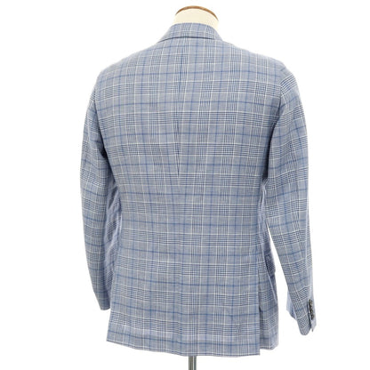 【中古】ベルベスト Belvest ウールリネン チェック 3B テーラードジャケット ブルーxホワイト【サイズ46】【 状態ランクC 】【 メンズ 】
