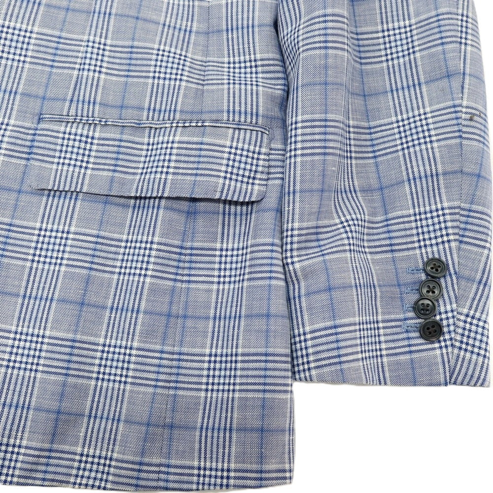 【中古】ベルベスト Belvest ウールリネン チェック 3B テーラードジャケット ブルーxホワイト【サイズ46】【 状態ランクC 】【 メンズ 】