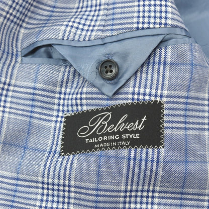 【中古】ベルベスト Belvest ウールリネン チェック 3B テーラードジャケット ブルーxホワイト【サイズ46】【 状態ランクC 】【 メンズ 】