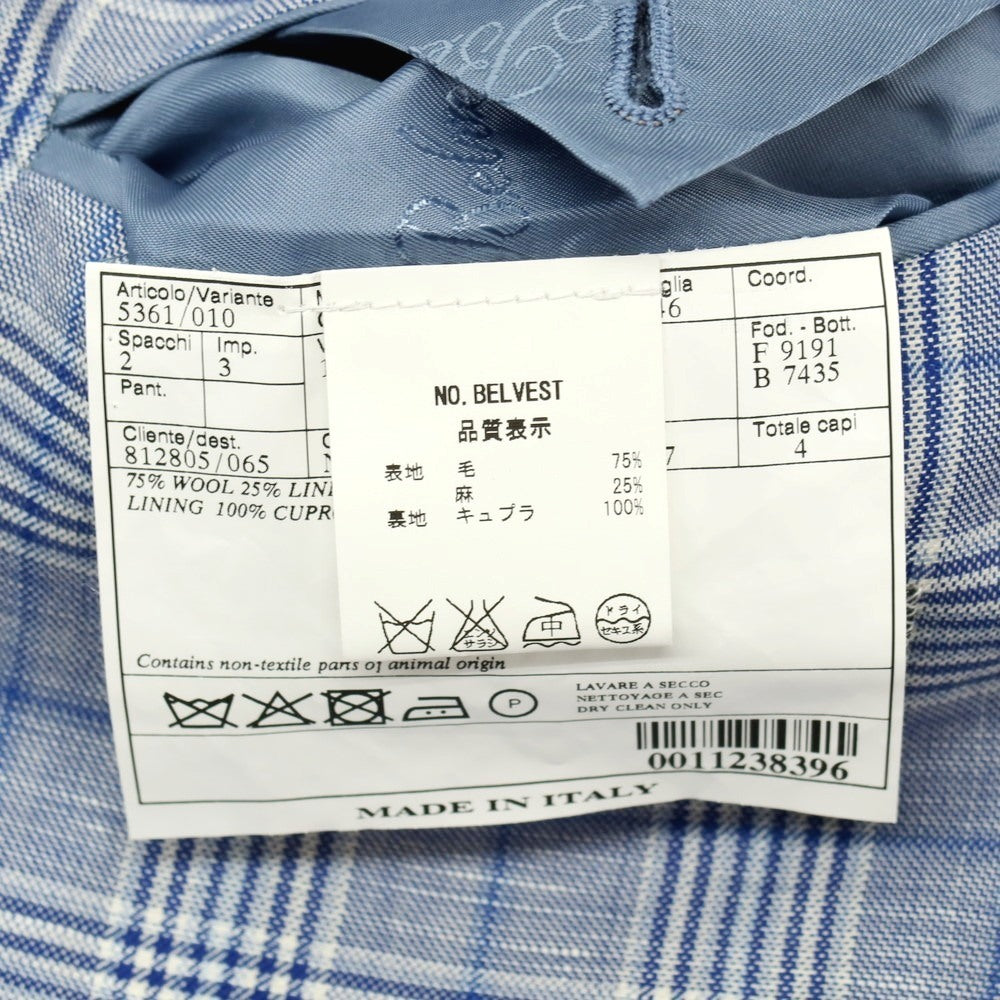 【中古】ベルベスト Belvest ウールリネン チェック 3B テーラードジャケット ブルーxホワイト【サイズ46】【 状態ランクC 】【 メンズ 】