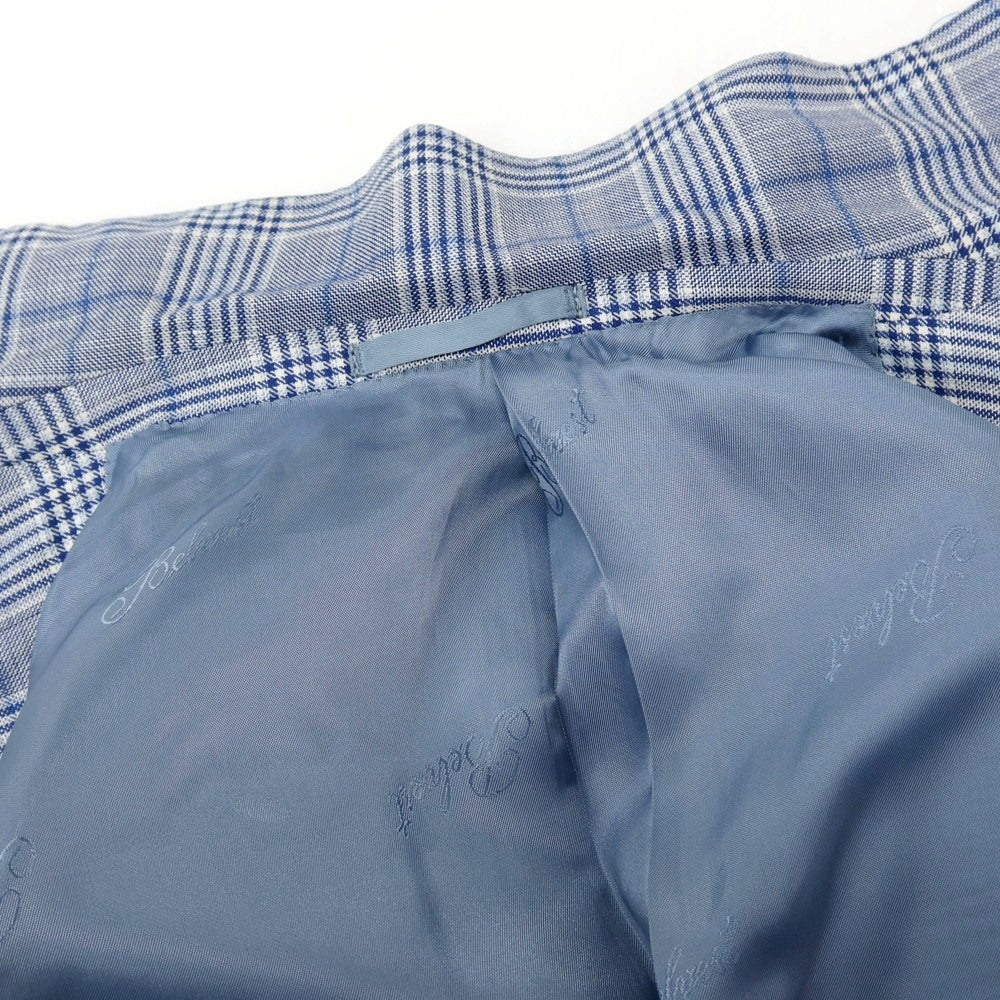 【中古】ベルベスト Belvest ウールリネン チェック 3B テーラードジャケット ブルーxホワイト【サイズ46】【 状態ランクC 】【 メンズ 】