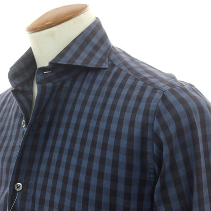 【中古】チット CIT LUXURY コットン チェック ホリゾンタルカラー カジュアルシャツ ネイビーxブラック【 39 】【 状態ランクC 】【 メンズ 】