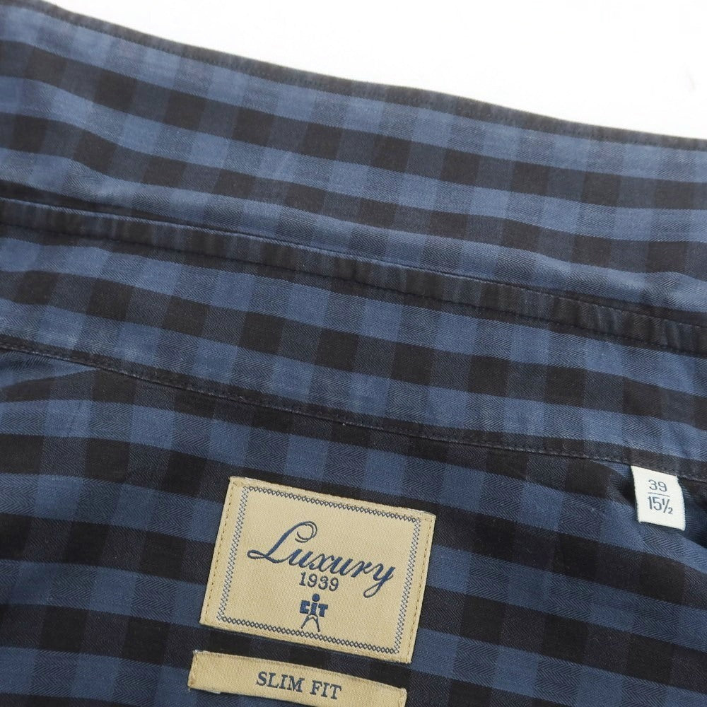 【中古】チット CIT LUXURY コットン チェック ホリゾンタルカラー カジュアルシャツ ネイビーxブラック【サイズ39】【 状態ランクC 】【 メンズ 】[CPD]