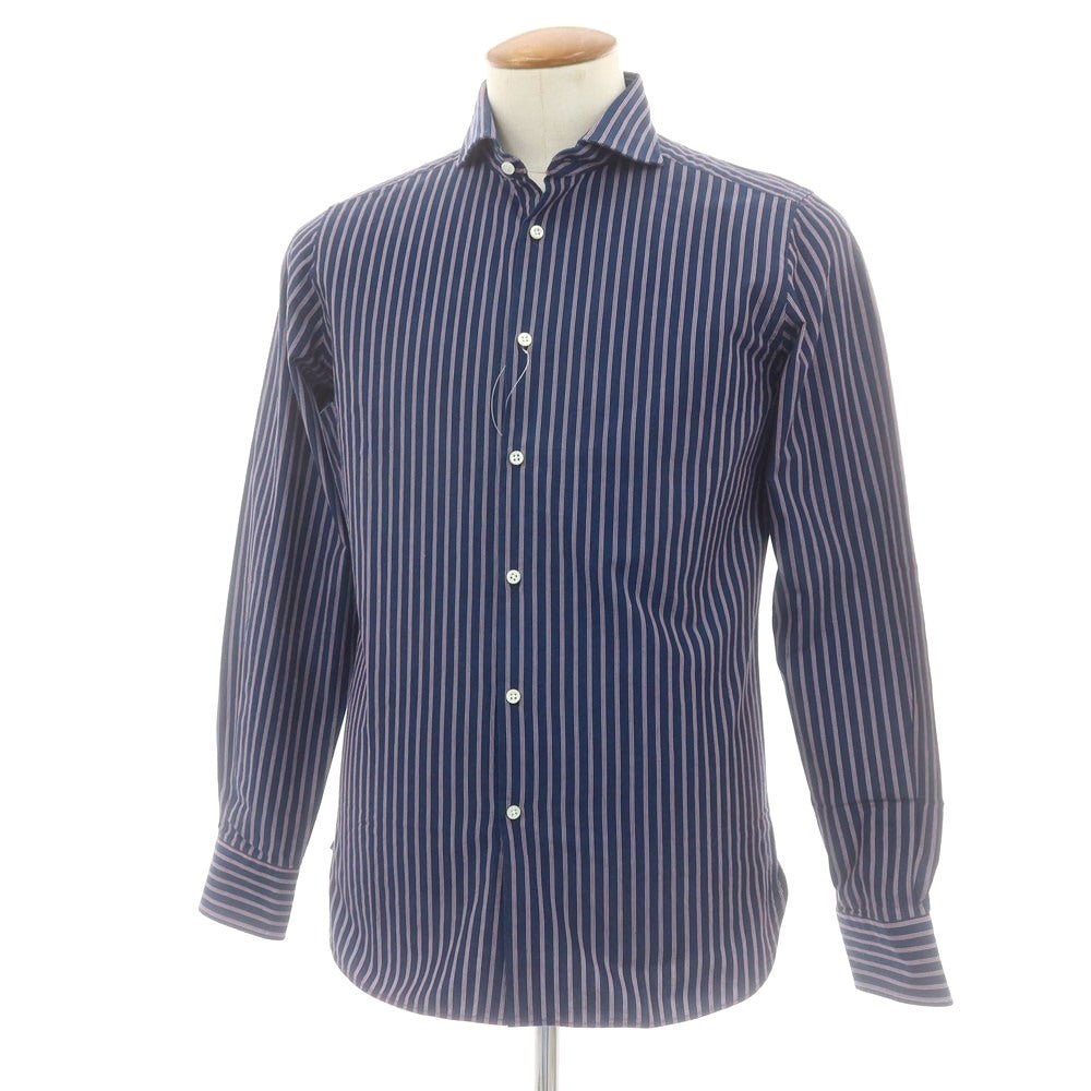 【中古】ギローバー GUY ROVER コットン ストライプ ホリゾンタルカラー カジュアルシャツ ネイビーxパープル【 表記なし（M位） 】【 状態ランクB 】【 メンズ 】