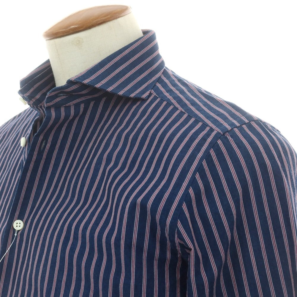 【中古】ギローバー GUY ROVER コットン ストライプ ホリゾンタルカラー カジュアルシャツ ネイビーxパープル【 表記なし（M位） 】【 状態ランクB 】【 メンズ 】