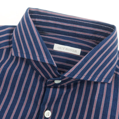 【中古】ギローバー GUY ROVER コットン ストライプ ホリゾンタルカラー カジュアルシャツ ネイビーxパープル【 表記なし（M位） 】【 状態ランクB 】【 メンズ 】